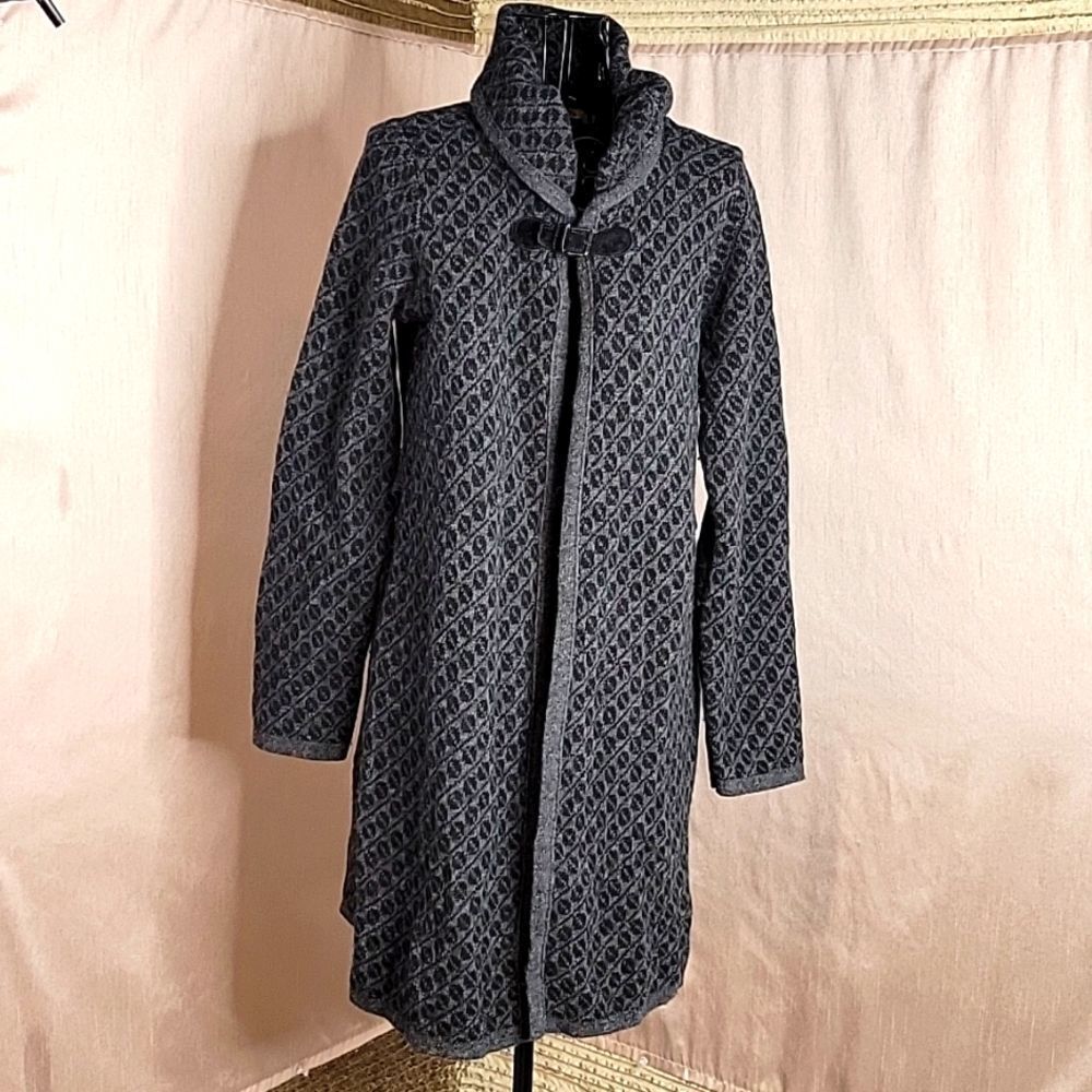 CHIARAMENTE Wool Abstract Black and‎ Gray Sweater Cardigan Small